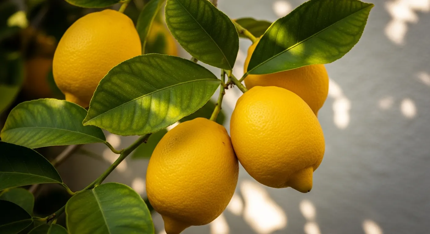 Sunlit lemons on a tree, illustrative regional image